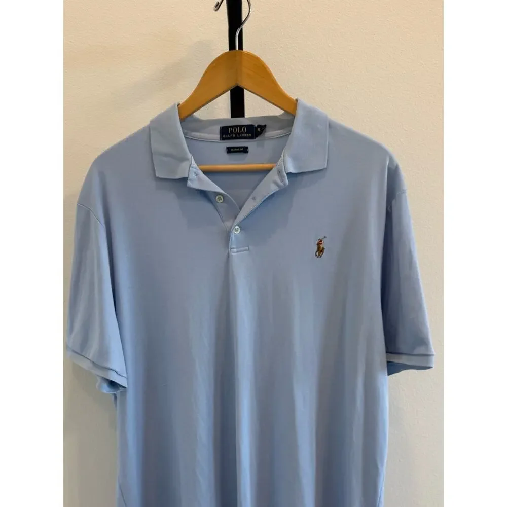Polo Ralph Lauren Blue Polo Shirt Embroidered Flesh Pony Soft Cotton XL Preppy